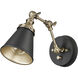 Edith 9 inch 60 watt Matte Black/Vintage Brass Swing Arm Sconce Wall Light